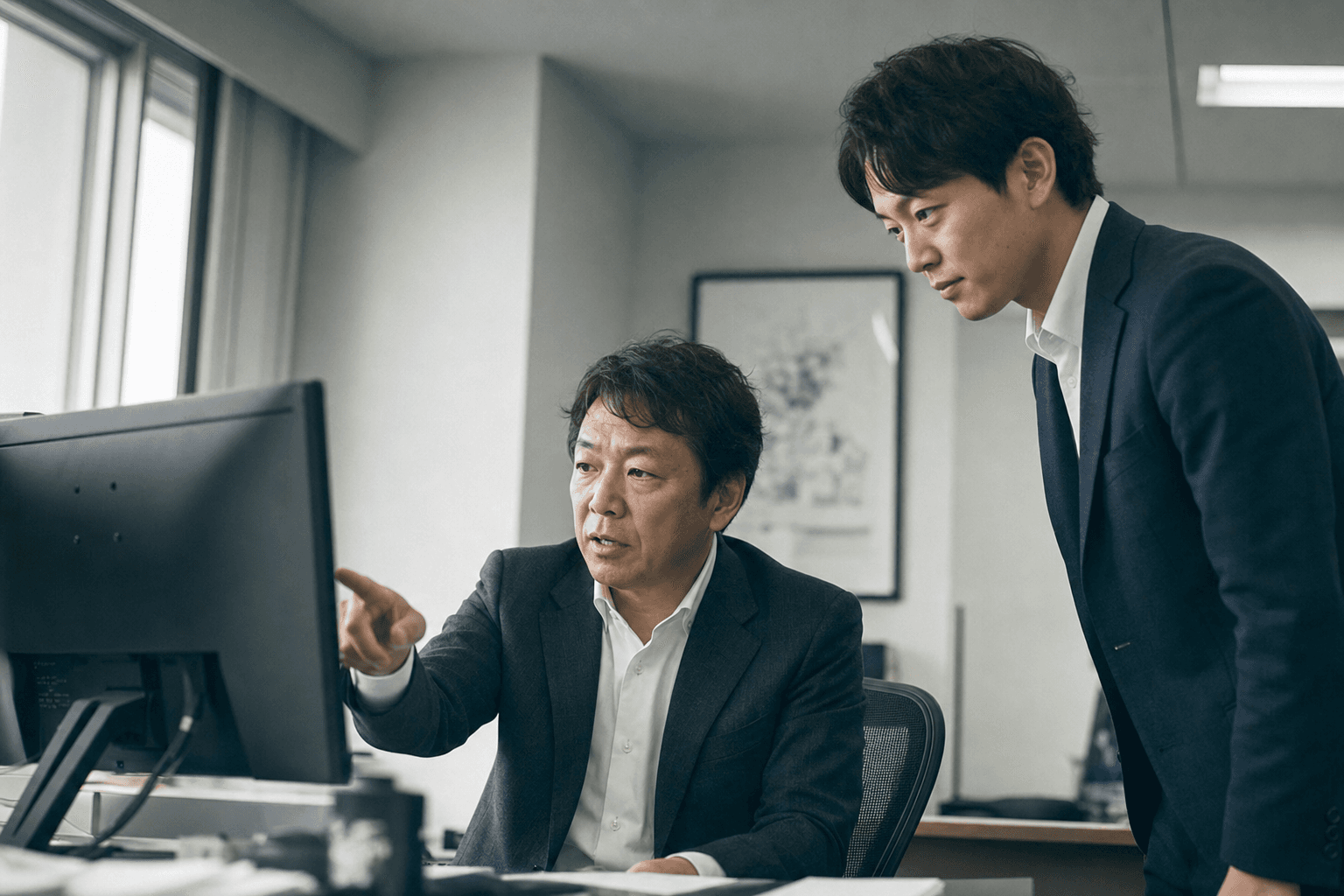 送信前の下書きを画面で確認し承認する上司と担当者