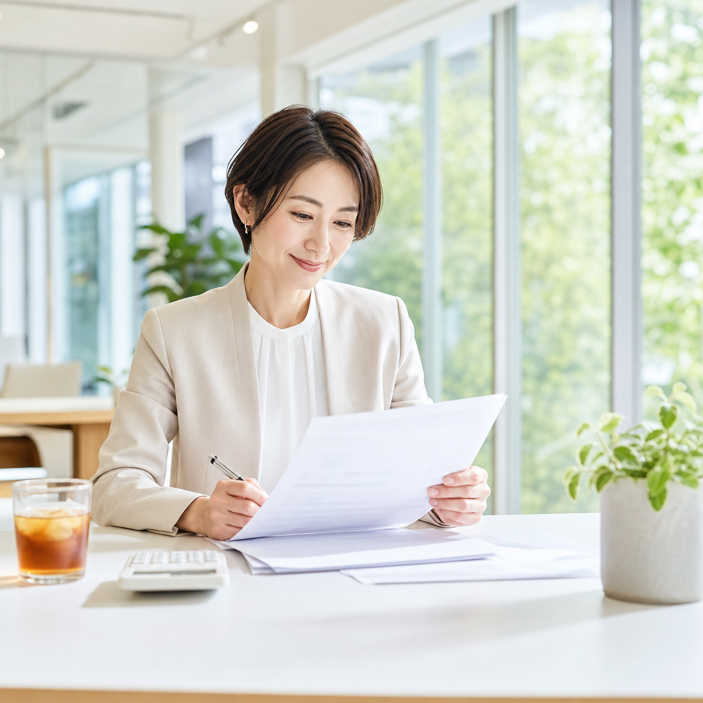 請求書や試算表を手作業で確認している経理担当者